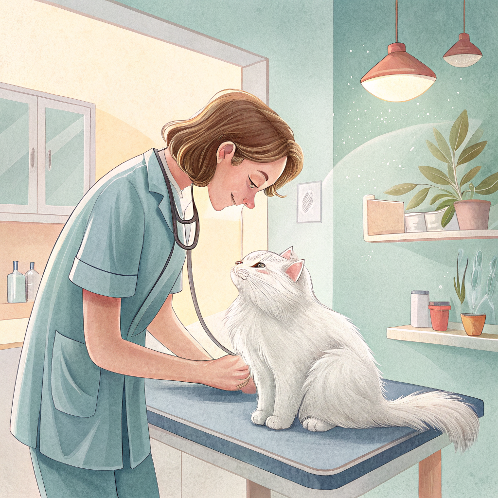 고양이 방광염 수의사 검진 장면 - 동물병원 진료