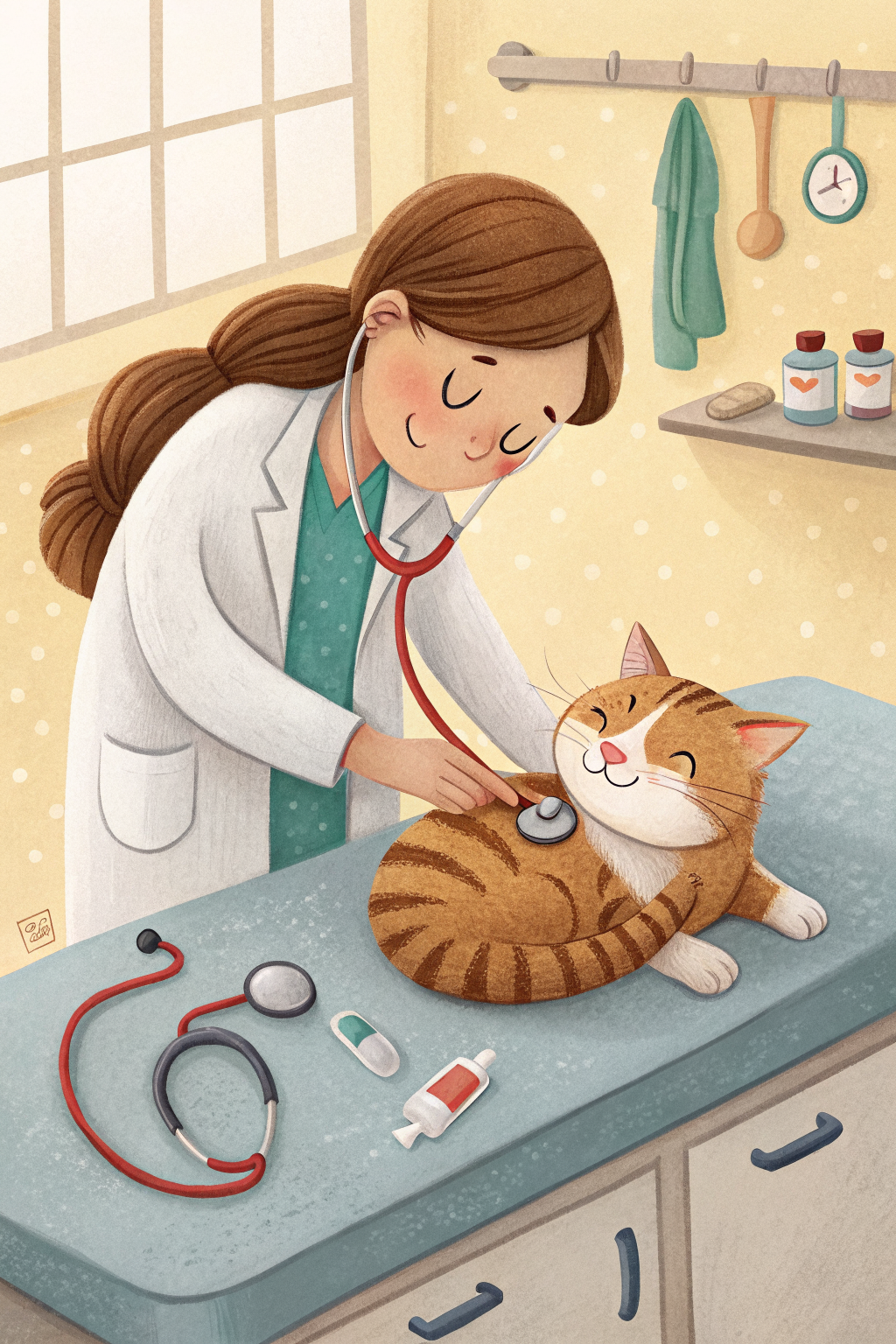 수의사에게 진료받는 고양이 구토 병원 방문