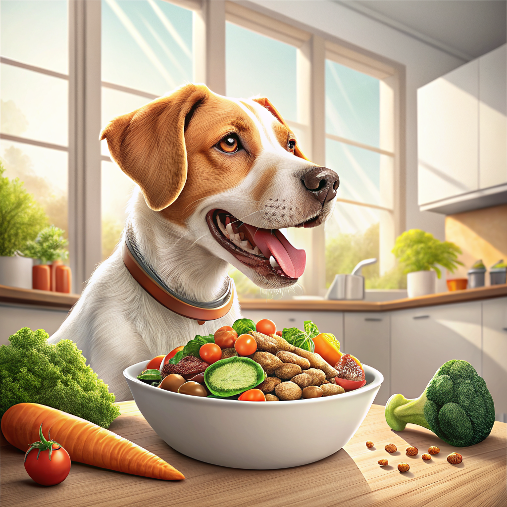 저알레르기 사료를 먹고 있는 건강한 강아지