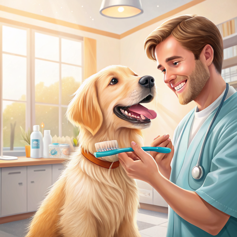 강아지 양치질하는 모습 - 반려견 치아 관리 일러스트