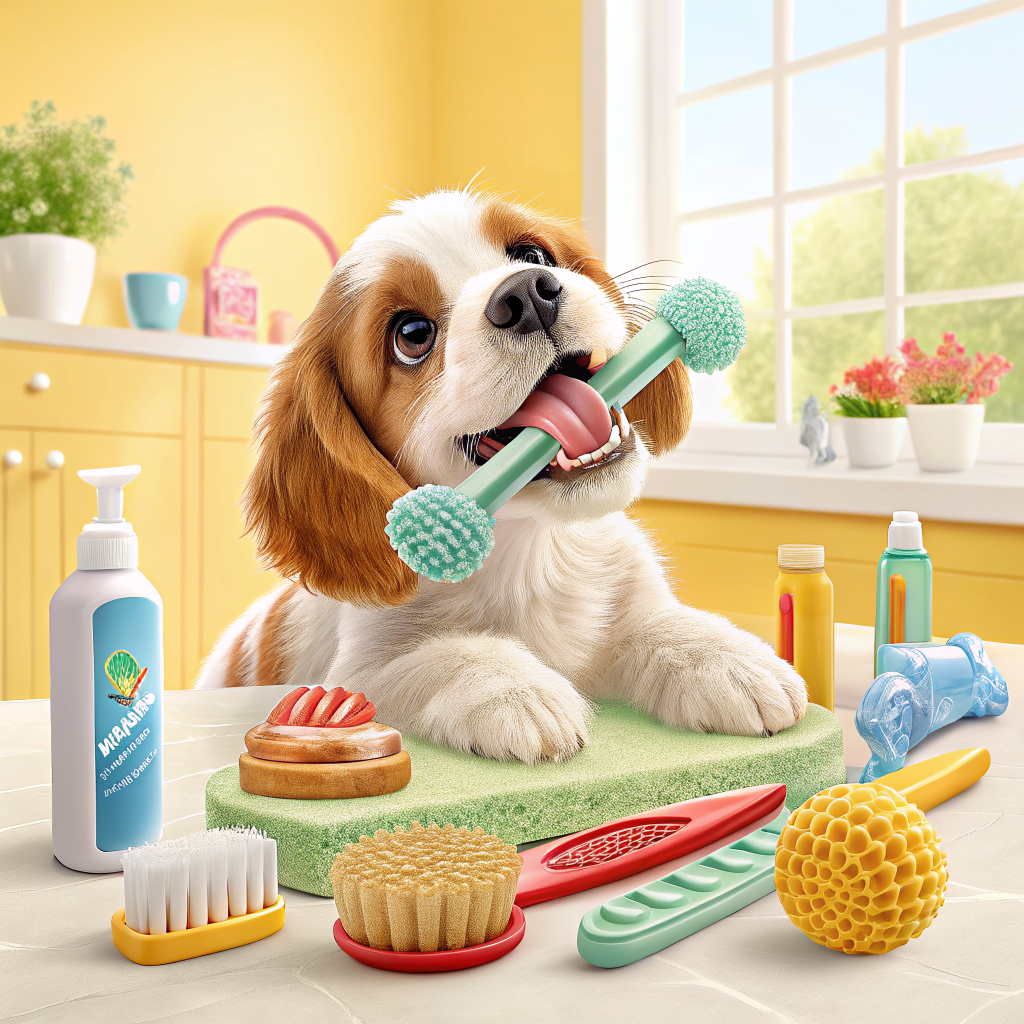 강아지 덴탈껌과 구강 관리 용품 일러스트