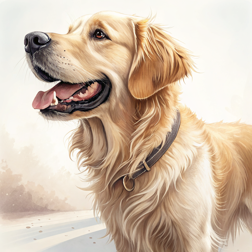 건강한 하얀 치아를 보여주는 골든 리트리버 강아지