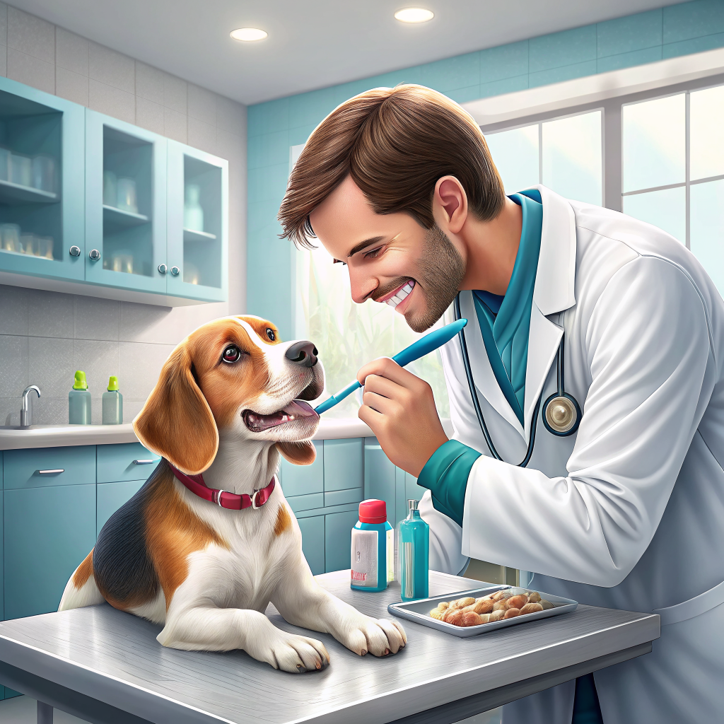 수의사가 강아지의 치아를 칫솔로 닦아주는 모습