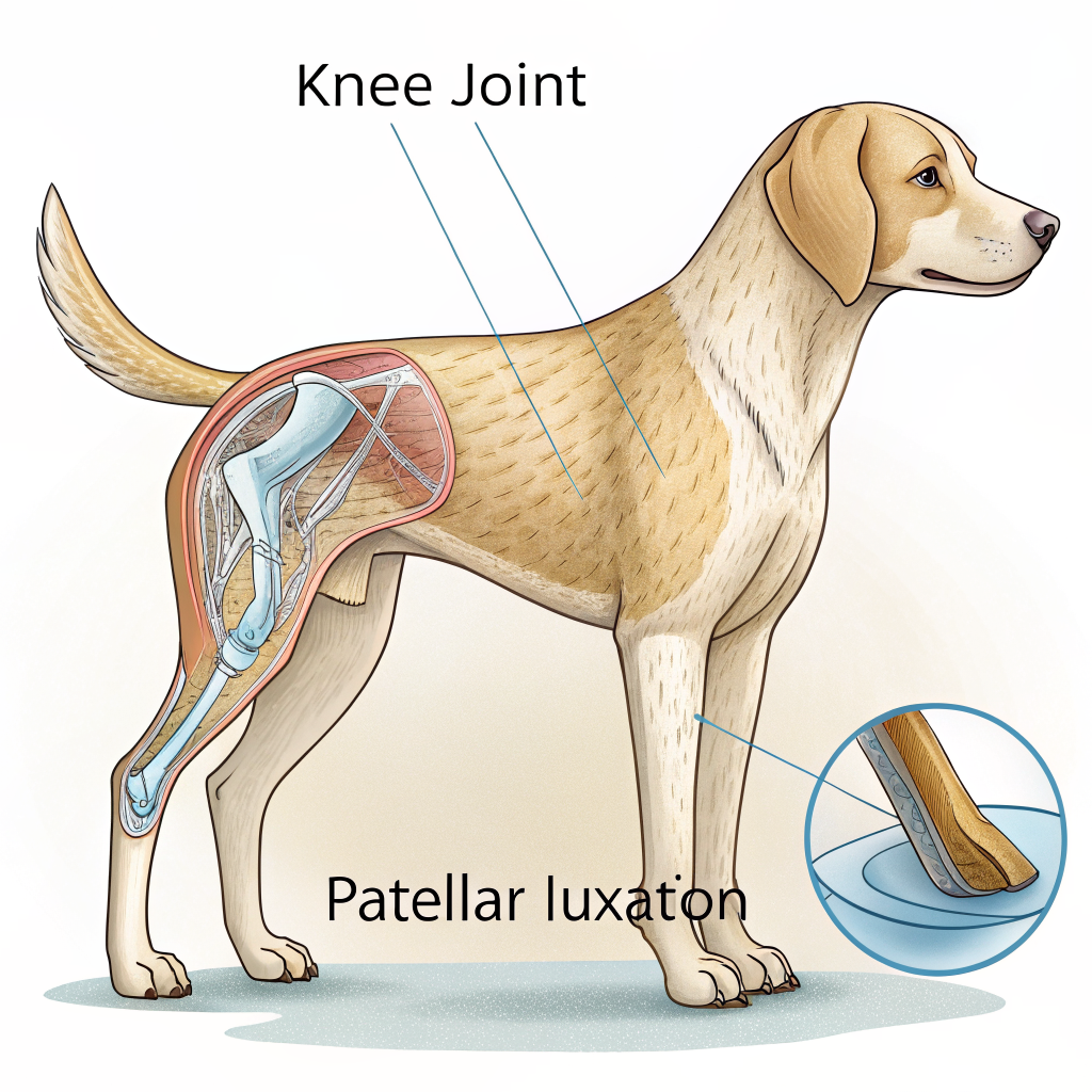 강아지 슬개골 탈구 관절 해부도 및 4등급 분류 설명