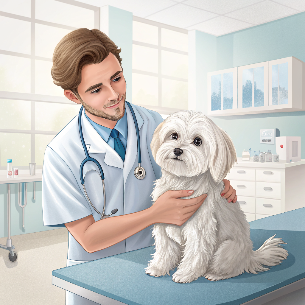 강아지 슬개골 탈구 증상을 확인하는 수의사와 소형견