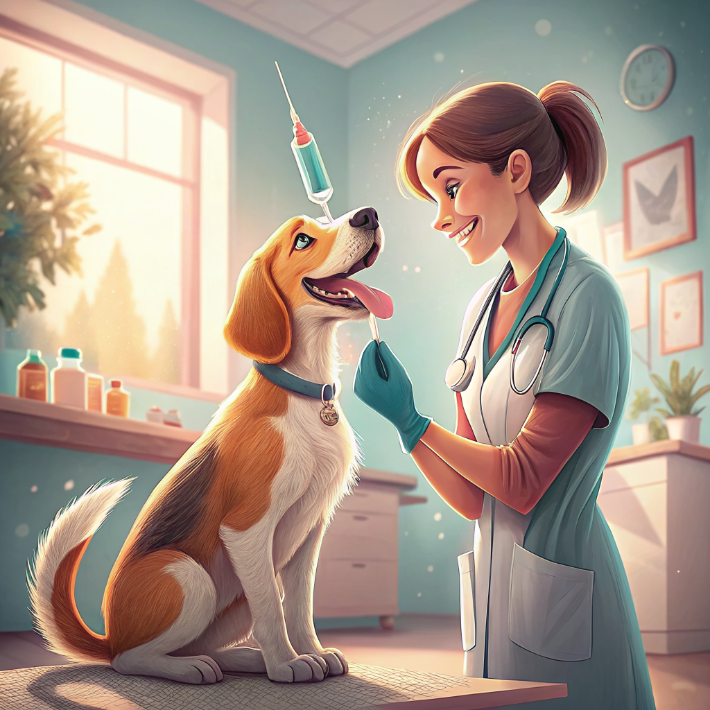 동물병원에서 접종받는 강아지 일러스트