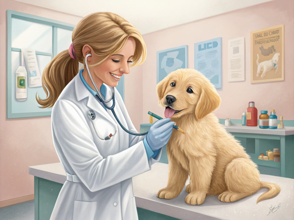 강아지 예방접종 동물병원 수의사 진료 일러스트