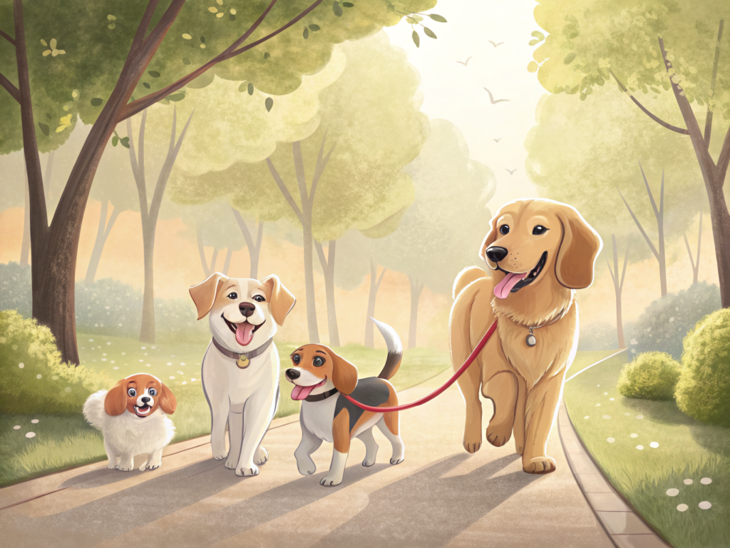 견종별 강아지 산책 공원 일러스트