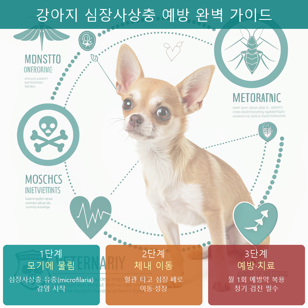 강아지 심장사상충 증상과 감염 경로 교육 일러스트