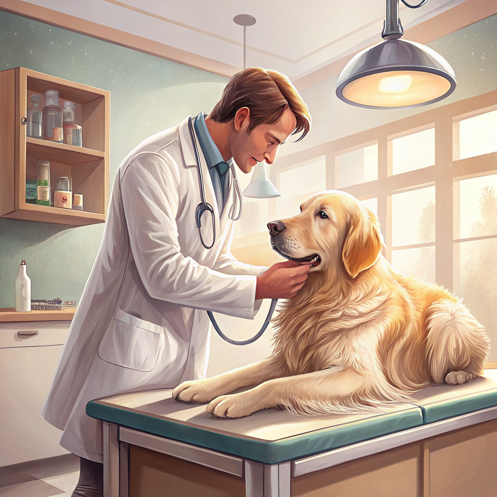 동물병원에서 관절 검진을 받는 노령 골든 리트리버, 강아지 관절염 가이드 대표 이미지